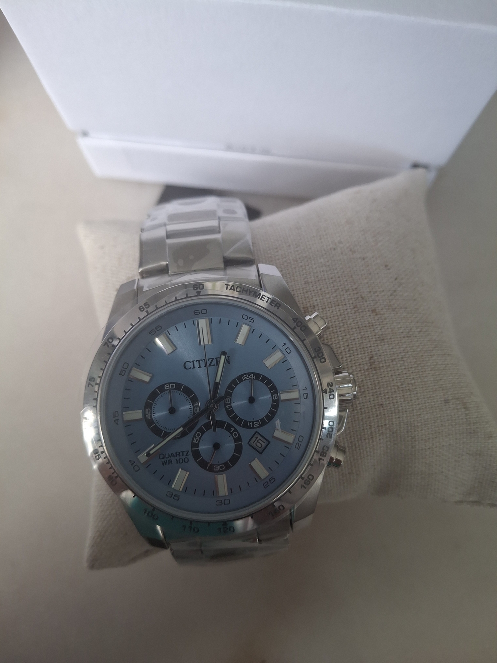 Citizen Silver Bracelet Chronograph with Light Blue Dial